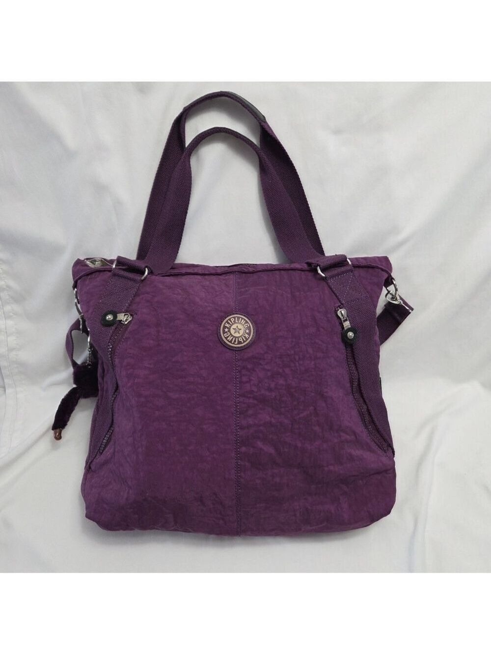 Kipling Purple Nylon Tote Bag | Medium | Dual Handles & Multiple Pockets
